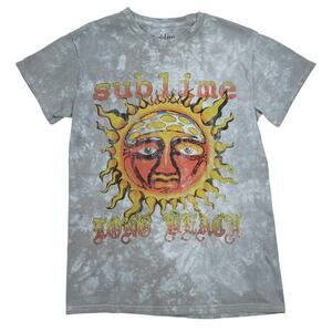 Sublime Smoking Sun Tie Dye Graphic T-Shirt 100% Cotton Gray Small